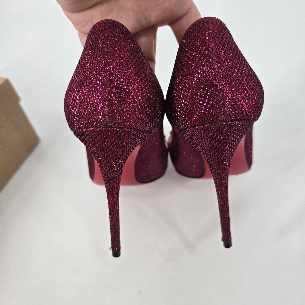 Christian Louboutin Coralta Mia 100 Pink Glitter Point Toe Pumps Size 35 Heart - Picture 6 of 13